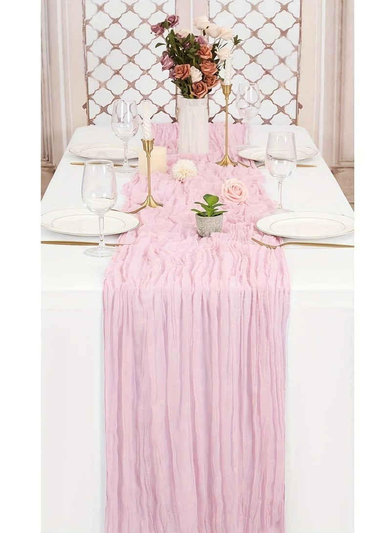 Translucent Table Runner Chessian Tablecloth for Wedding Reception Bridal Shower Party Decoration Table Centerpiece 90*300CM Pink - Image 2